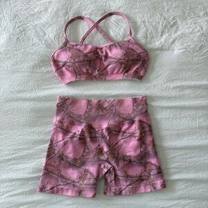 PINK CAMOUFLAGE CAMO VITAL APPAREL GYM MATCHING SET ACTIVEWEAR BRA & SHORTS